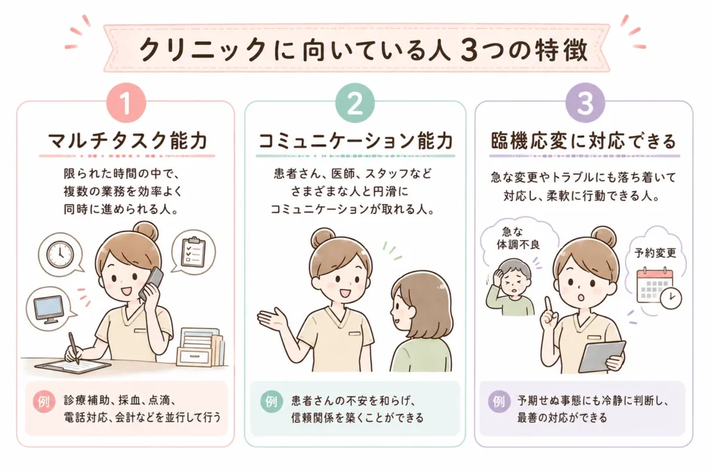 クリニック看護師に向いちえる人の図解