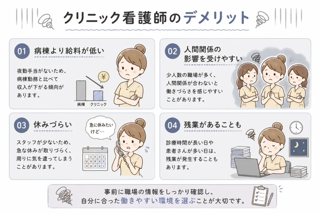 クリニック看護師のデメリットの図解