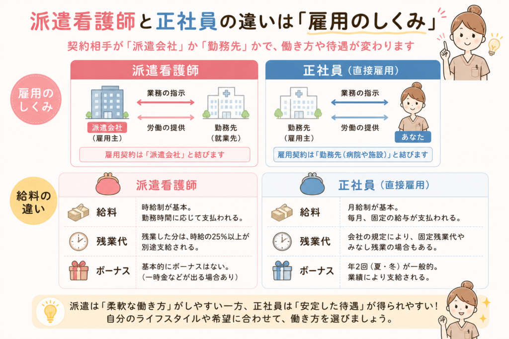 派遣看護師と正社員の違い
