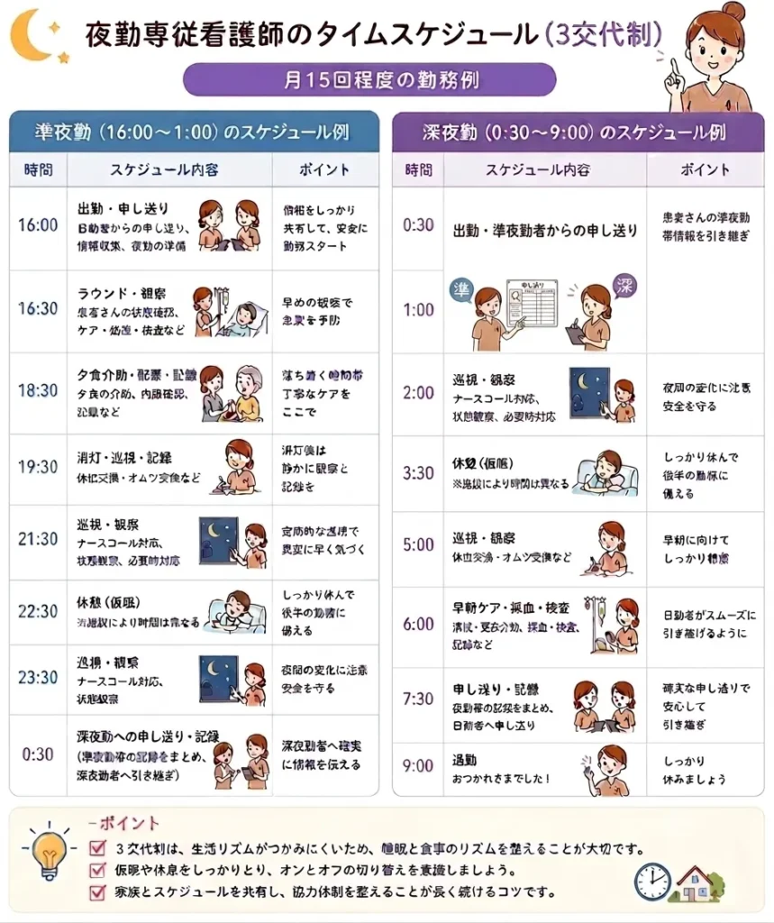 看護師三交代夜勤スケジュール