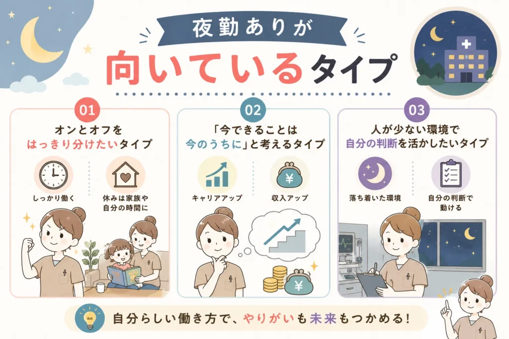 夜勤ありが向いているタイプ