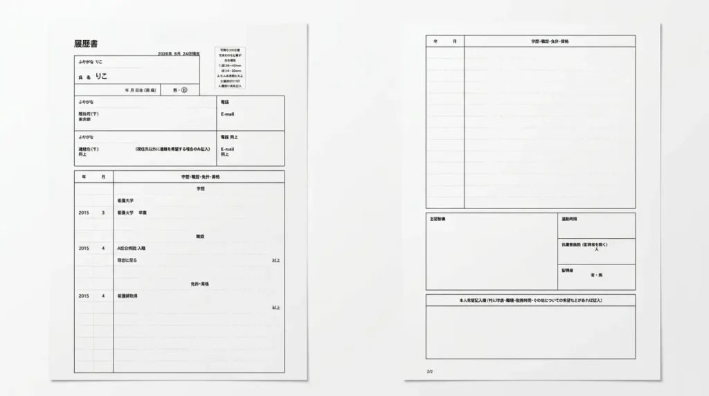 看護師履歴書作成